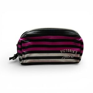 Victoria's Secret Black and Pink Striped Cosmetic Case